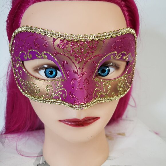 Adult Pretty Pink Glitter Venetian Masquerade Party Eye Mask womens - Picture 1 of 6